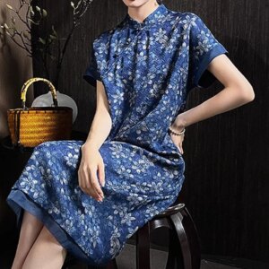 Chinese style silk embroidery high-end cheongsam dress Hanfu style comfortable, soft and breathable luxury dress