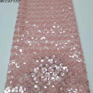 Latest Hot Sale Fashion Africa Lace Fabric High Quality Handmade Embroidery Lace Luxury Sequins Party For Wedding Dress TC45KN