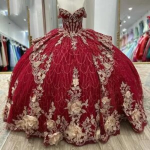 Customizedky Sexy Red Vestidos De 15 Quinceañera Sequined Ruffles Backless Ball Gown Tull Sweet Vestido De Princesas