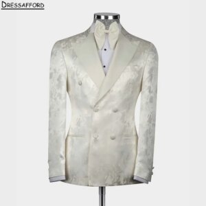 White Jacquard Formal Wedding Suits Men’s Business Suit 2 Pieces (Jacket+Pants) Man Tuxedo Groom Wear