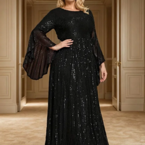 Elegant black ball dress plus Size formal sexy crew neck long sleeves Formal occasion Party Luxury Party Evening dress 2024