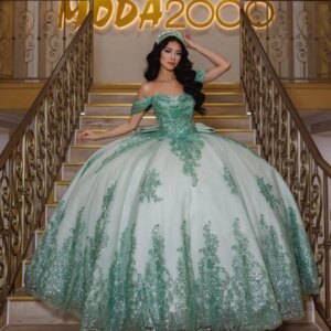 2025 New Luxury Green Princess Ball Gown 15 Quinceañera Dresses Beads Appliques Crystal Birthday Party Gown Girls Customized