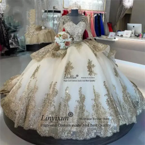 Gorgeous Quinceanera Dresses Appliques Ball Gown Vestidos De 15 Anos Formal 16 Birthday Party Prom Gown Corset Back Train Custom