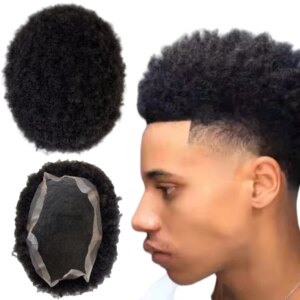 4mm Afro Kinky Curl 8×10 Full Swiss Lace Toupee 6 inches Chinese Virgin Human Hair Replacement for Black Man