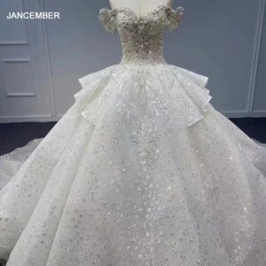 Jancember Superfine Brand New Wedding Dress 2024 Elegant Wedding Sequins Sweetheart Lace Beading Cap Sleeve Robe Mariage MN31