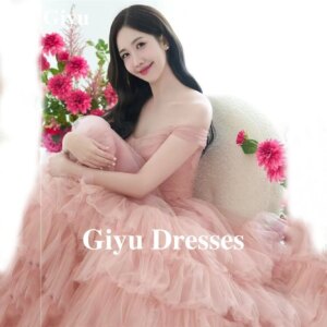 Giyu Exquisite Pink Princess Tulle Evening Off The Shoulder Layered Pleated Korean Women’s Formal Prom Party Dress Customized