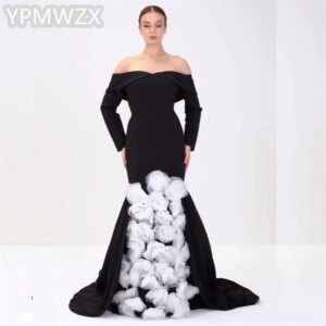 Customized Prom Gown Evening Formal Dress Party Occasion YPMWZX Off-the-shoulder A-line Floor Length Skirts Bespoke Dr