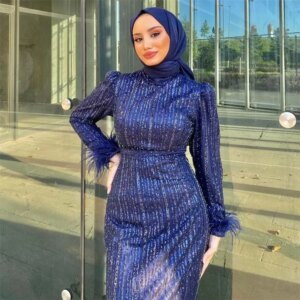 Customized Elegant Modest Beaded High Neck Mermaid Prom Dresses Long Sleeves With Feather Accents Perfect For Saudi Arabia Cele