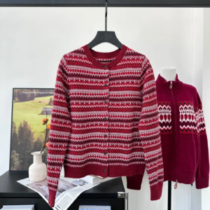 Wool Cashmere Women’s Jacquard Cardigan Autumn Winter Single Breasted O-Neck Long Sleeve Vintage Ladies Knitted Sweater