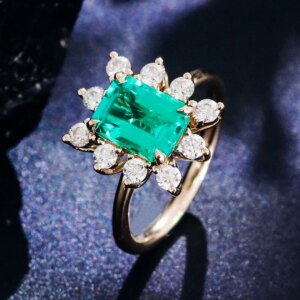 Provence Luxury wedding ring 10K Solid Gold Emerald cut Green Lab Gemstone  DEF/VS Lab Diamonds band Personalized Custom