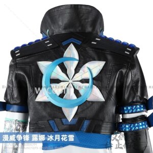 Hot New Game Anime Rival Superhero Luna Snow Cosplay Ice Queen Costume Blue Jacket Coat Sexy Dress Black White Wigs Customized