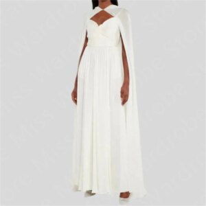 Latest Simple Arabic Evening Dresses with Cape White Prom Party Gowns 2024 Sleeveless Wedding Guest Dresses with Straps Simple