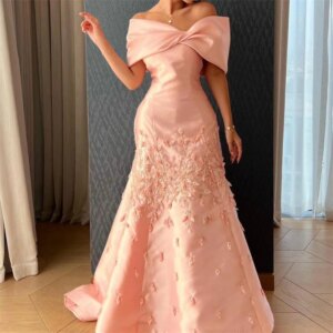 Customized فساتين مناسبة رسمية V Neck Off the Shoulder Beads 3D Flowers Satin Formal Occasion Evening Gown Arabia سهرة
