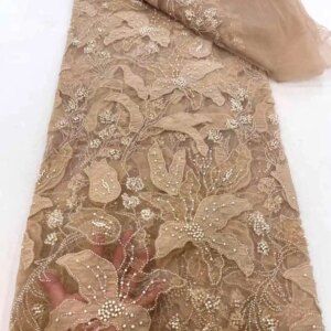 2025 New African French Nigerian High End Lace Fabric With Beads Sequins Mesh for Embroidery Wedding Party Bride Sewing Dress