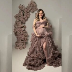 Puffy Tulle Robe for Maternity Photoshoot Lingerie Bathgown Baby Shower Dresses платье فساتين حواملплатье для беременных