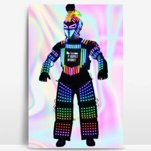 Full Color Pixel LED Robot Suit Costume LED Lights Luminous Jacket Clothes Performance Wear Helmet With Gloves