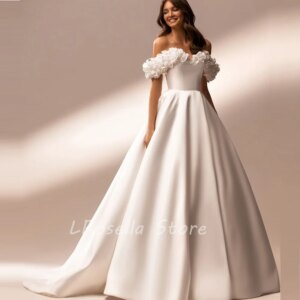 LRosella Wedding Dress Satin Off-the-shoulder A-Line Short Sleeve Floor-Length Elegant Exquisite Morden style Luxury فساتي2024