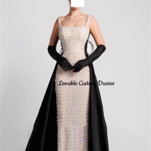 Customized فساتين سهرة Column Square Neckline Floor-Length Beadings Luxury Evening Dresses Zipper Up Hand-Made Flowers Formal