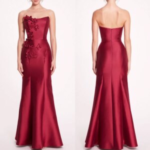 Customized Charmeuse Applique Trumpet Strapless Long Dresses Bespoke Occasion Evening Exquisite Simple High Quality