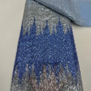 High Quality African Bule Handmade Beaded Lace Fabirc 2025 Sewing sequins Embroidery Nigreian Lace Fabric Women Wedding Dress