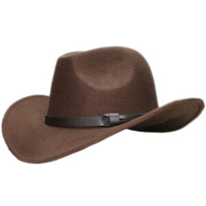 Vintage coffee belt casual woolen cowboy hat with large brim and wide sunshade for men women