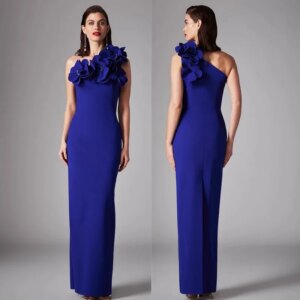 Sparkle Exquisite High Quality Jersey Flower Draped Pleat Clubbing Sheath One-shoulder Bespoke Occasion Gown Long Dresses