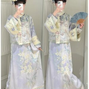 A purple Hanfu female workwoman’s full-embroidered gauze waistcoat with printed traditional Chinese style suit