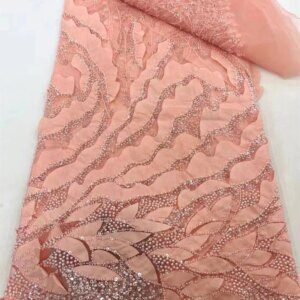 2024 High Quality Luxury Sequence Handmade Beaded Lace Fabric Crystal Pearl African Nigerian Embroidery French Tulle Lace Fabric