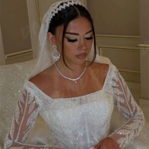 Elegant Lace Shine Wedding Dresses Classic Sequined Ball Gown Glamorous Long-Sleeve Brush Train Bridal Gowns Vestidos De Novia