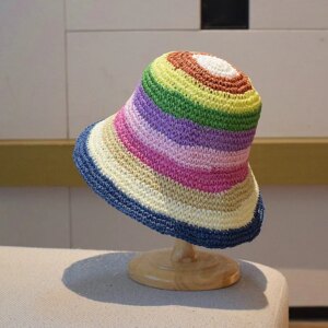 Fashionable and colorful pure hand-hooked woven fisherman’s hat women’s vacation foldable hat