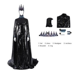 Sexy Feman Snow Evil Queen Cosplay Costume Fantasy Black Long Dress Crown Halloween Carnival Suit Gift