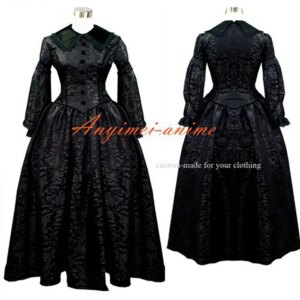 fondcosplay Victorian Rococo Medieval Gown Ball black satin Dress Gothic Punk Cosplay Costume CD/TV[G462]