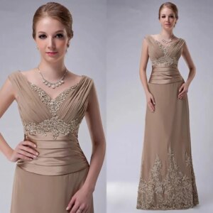 Plus Size Champagne Mother Of The Bride Dress Cap Sleeves Chiffon Lace Beaded Long Elegant Wedding Groom Gowns 2025 New