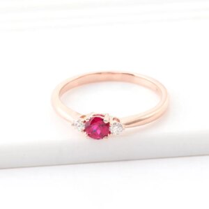 Provence trilogy Wedding Ring 10K Solid Gold Ruby Lab Gemstone DEF/VS Lab Diamonds Side Stone Minimalist Engagement ring Custom