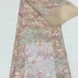 French Tulle Beaded Sequins Lace Fabric 5 Yards 2024 High Quality Lace Nigerian African Groom Lace Fabric For Wedding Party CD
