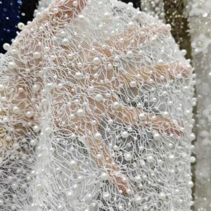 White High Quality African French Beaded Lace Fabric 2025 Sewing Sequins Embroidery Nigeria Lace Fabric For Party Dresses