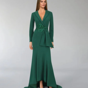 Dubai Crepe Satin  Classic Green Prom Dresses Sequined Blazer Dress Ruffles Women Evening Gowns Formal Party Dresscustomized