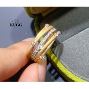 KUGG 100% 18K Yellow Gold Rings Elegant Style 0.25carat Real Natural Diamond Engagement Ring for Women High Wedding Jewelry