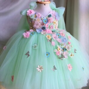 Light Green Flower Girl Dresses For Wedding Customized Kids Butterfly Bow Party Girls Pageant Dresses Birthday Photoshoot