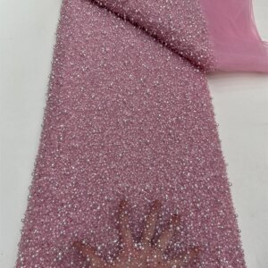 African Heavy Beaded Lace Fabric Nigerian Sequins Groom Lace Fabric Wedding Party Dress Sewing High Quality 5 Yards 2025 RF