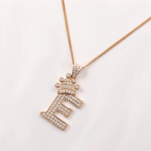 Provence 0.412ct T.W. Moissanite Diamond Solid 14K Yellow Gold Pendant with GRA Certified Round Cut E Letter Shape With Chain