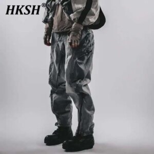 HKSH Autumn New Men’s Punk Techwear Waste Land Pants Pockets Three-dimensional Cut Zipper Spliced Heavy Industry Overalls HK2387