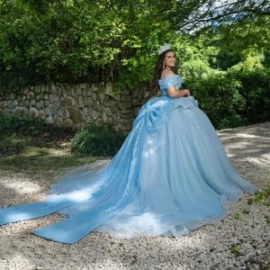 Graceful Blue Beaded Applique Quinceanera Dresses Ruffles Bow Princess 15 Years Old Ball Gown vestidos de graduación Customized