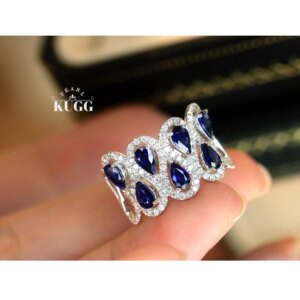 KUGG 100% 18K White Gold Rings Fashion Design Luxury Diamond Natural Sapphire Engagement Ring for Women High Gemstone Jewelry
