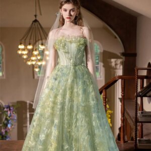 One-shoulder mesh lace birthday party engagement dress dreamy forest style flowers fairy temperament evening dress