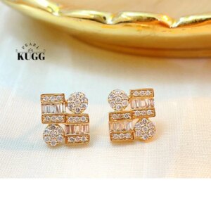 KUGG 100% 18K White/Yellow/Rose Gold Earrings Elegant Gentle Style Real Natural Diamond Stud Earrings for Women Fine Jewelry