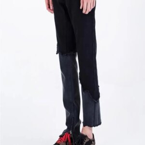 Deconstruct Side Zipper Wash To Make Old Irregular Asymmetrical Ragged Jeans