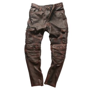2024 New Spring Autumn Factory Men’s Plus Size Leather Real Cowhide Motorcycle Pants male Multi-pocket Vintage Trousers
