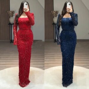 Customized Sparkle Pleat Sequined Straight Square Neck Long Dresses Bespoke Occasion Exquisite Matching