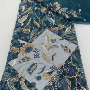 5yards Luxury African Beads Lace Fabric High Quality Nigerian Sequins French Lace Fabric for Wedding Party Sewing